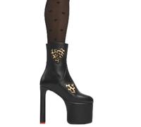 LAMODA Stay the Night Black PU Ankle Boots with Leopard Accent, Comfortable Cushioned Fit, Durable Premium Material, Modern Style for Casual Outings, Social Wear and Everyday Look UK4