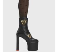 Lamoda Stay the Night Black PU Ankle Boots with Leopard Accent Stylish - UK8