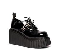 Lamoda Stick to It Chunky Platform Creeper Shoes - Black Patent Gothic Alternative Festival Footwear, All-Day Comfort, Thick Sole Comfort Ankle Creepers for Women UK7
