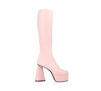 LAMODA Sweet Talker Pink PU Platform Knee High Boots for Women, Bold Fashion Statement Footwear with High Platform Heel, Comfortable Fit, for Parties and Street Style, UK3