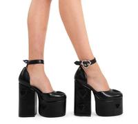 Lamoda Translate Love Black PU Platform Heels Elegant Summer Footwear - UK3