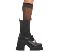 LAMODA Trustfund Black PU Pink Heart Platform Creeper Boots for Women, Lace-Up Stylish Chunky Sole Footwear Combining Comfort and Fashion, Perfect for Casual and Party Looks, UK5