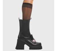 Lamoda Trustfund Black PU Pink Heart Platform Creeper Boots Trendy Statement - UK8