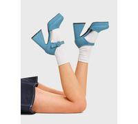 Lamoda Undeniable Blue Denim Chunky Platform Heels Square Toe UK 4 - UK4