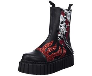 LAMODA - Unforgiving Chunky Creeper High Ankle Boots, EU 41, Black PU Flame, 8.5 UK