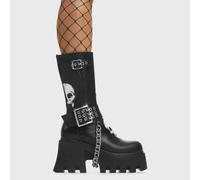 Lamoda Visions Black PU Skull Flats Women Edgy Slip-On Stylish Comfort Shoes - UK8
