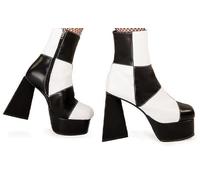 LAMODA Wait A Minute Platform Ankle Boots Black White PU Women Chunky Platform Ankle Boots Goth Alternative Fashion Statement Platform Heel Boots Stylish Footwear UK4