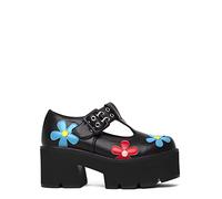 Lamoda Watch Me Chunky Mary Jane Shoes in Black/Flower Print, Comfortable Cushioned Sole, Trendy Casual and School Footwear, Durable Stylish Design for Everyday Wear UK4