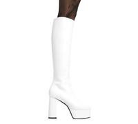 LAMODA Women's Whatta Showdown Knee High Platform Boot in White, Ladies Casual Knee High Boots, Block Heel and Side Zipper, Vegan Winter Long Boots, UK7