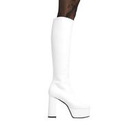 Lamoda Whatta Showdown Platform Knee High Boots White PU Chunky - UK8