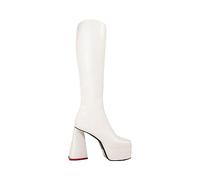 Lamoda White Sweet Talker Platform Knee High Boots for Women, Round Toe PU Upper with Chunky Platform Heel, Chic Tall Boots for Casual, Evening, Brunch, or Trendy Outfits, UK 5