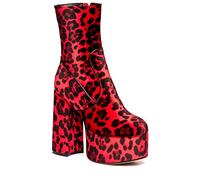 LAMODA Women's Adore Leopard Extreme Platform Ankle Boot, Red Leo, 4 Uk - Animal Print Ladies Boots With Side Zipper, Leopard Print Festival Booties