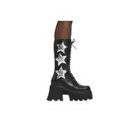 Lamoda Women's Big League Black Chunky Platform Calf Boots With Bold SilverStar | Size: 7 Lamoda Black 7