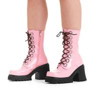 Lamoda Women's Bulletproof Pink Chunky Platform 'Ankle Boots' Patent Gothic Statement UK6 | Size: 5 Lamoda Pink 5