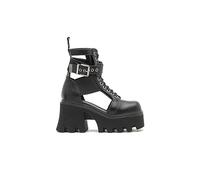 LAMODA Women's Busy Chunky Platform Ankle Boots in Black, Ladies Lace Up Combat Boots with Stretch Gusset and Functional Buckle, Vegan leather boots in UK5