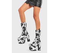 Lamoda Women's Cowbell Women's Chunky Platform Calf Boots Bold Cowprint Fashion | Size: 4 Lamoda Multicolor 4