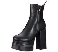 LAMODA Women's Crew Neck Mid Calf Boot, Black PU, 3.5 UK