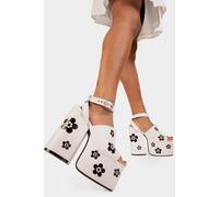 Lamoda Dancing Queen Platform Sandals WhitePU Black Flower Gothic Chunky - UK6
