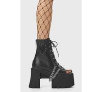 LAMODA Get To It Chunky Platform Ankle Boots for Women, Black PU with Heart Detail, Trendy and Comfortable Chunky Heels for Casual or Party Wear, UK 6