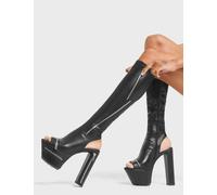 Lamoda Women's Give It Up Black PU Platform Knee High Boots Stylish High Heel | Size: 5 Lamoda Black 5