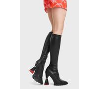 Lamoda Women's Growl Black Stretch PU Women Knee High Platform Boots Stylish | Size: 5 Lamoda Black 5