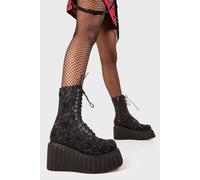 Lamoda Women's Hand On Heart Black Glitter Chunky Ankle Creeper Boots Platform | Size: 5 Lamoda Black 5