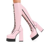 Lamoda Women's Hidden Agenda PinkPU Creeper Platform 'Knee High Boots' Comfortable UK4 in Pink | Size: 6 Lamoda Pink 6