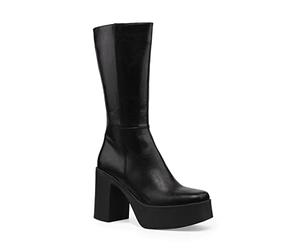 LAMODA Women's Holler Back Wide Fit Mid Calf Boot, Black PU, 6.5 UK