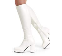 Lamoda Women's Humble White Knee High Platform Boots Chunky Block Heel | Size: 4 Lamoda White 4