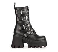 LAMODA Women's Hysteria Chunky Platform Ankle Boots in Black, Ladies Lace Up Combat Boots with Side Zipper and Functional Buckles, Vegan leather boots