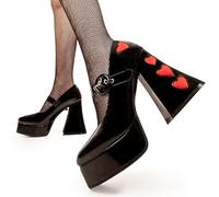 Lamoda Women's Love Sick Black Patent Red Heart Platform 'Platform Heels' Chunky Gothic UK5 | Size: 5 Lamoda Multicolor 5