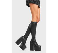 Lamoda Women's Messenger Black Stretch PU Platform Knee High Boots Stylish Comfort | Size: 9 Lamoda Black 9