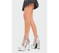 Lamoda Women's Million Voices Platform Heels Silver PU Metallic Strappy High Heels | Size: 7 Lamoda Silver 7
