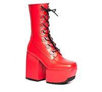 LAMODA Women's Mutual Agreement Mid Calf Boot, Red Pu, 4 UK