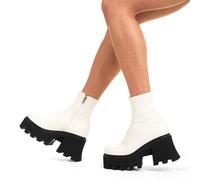 Lamoda Women's Notorious White Chunky Platform 'Ankle Boots' Trendy Streetwear Fashion UK6 | Size: 7 Lamoda White 7