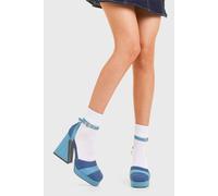 Lamoda Women's Placeholder Denim Platform Heels Round Toe Chunky Trendy Stylish in Blue | Size: 6 Lamoda Blue 6