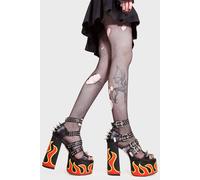 Lamoda Women's Revin Black PU Flame Platform Sandals Chunky Gothic Festival Heels | Size: 4 Lamoda Black 4