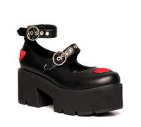 LAMODA Women's Rosey Love Mary Jane, Black Pu Red Heart, 3 UK