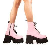 Lamoda Run To You Chunky Platform Ankle Boots Pink PAT, Bold Chunky Heel Boots - Pink - UK 4