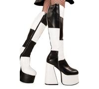 Lamoda Runway BlackPU WhitePU Platform Knee High Boots Trendy Streetwear - UK3