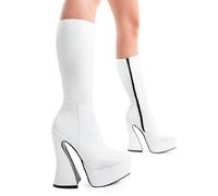 Lamoda Women's Sketchy 'Calf Boots' White PU Platform Pointed Toe Trendy Knee-High UK 4 Lamoda White 4
