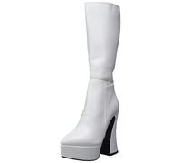LAMODA Women's Sketchy Mid Calf Boot, White PU, 5 UK