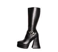 LAMODA Women's Sleepwalker Mid Calf Boot, Black PU, 4 UK