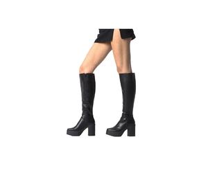 Lamoda Women's Slick Nicks Wide Calf Platform Knee High Boots Black PU Wide Fit | Size: 5 Lamoda Black 5