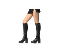 Lamoda Slick Nicks Wide Calf Platform Knee High Boots Black PU,Comfortable Boots - Black - UK 8