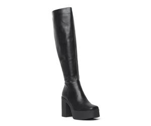 LAMODA Women's Slick Nicks Wide Fit Knee High Platform Boot, Black Pu, 5 UK, Casual Knee High Boots with Block Heel and Side Zipper, Winter Long Boot