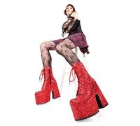 Lamoda Women's Spotlight Red Glitter Chunky Platform 'Ankle Boots' Gothic Heels UK4 | Size: 3 Lamoda Red 3