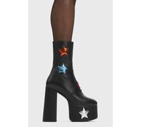 LAMODA Star Girl Women Platform Shoes in Black PU with Multi Star Design Lightweight Comfortable Elevation Durable Support Stylish Everyday Casual Wear UK6