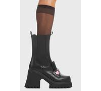 Lamoda Women's Trustfund Black PU Pink Heart Platform Creeper Boots Trendy Statement | Size: 5 Lamoda Black 5