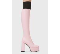 Lamoda Whatta Showdown Platform Knee High Boots Pink PU, Fashionable Tall Boots - Pink - UK 6
